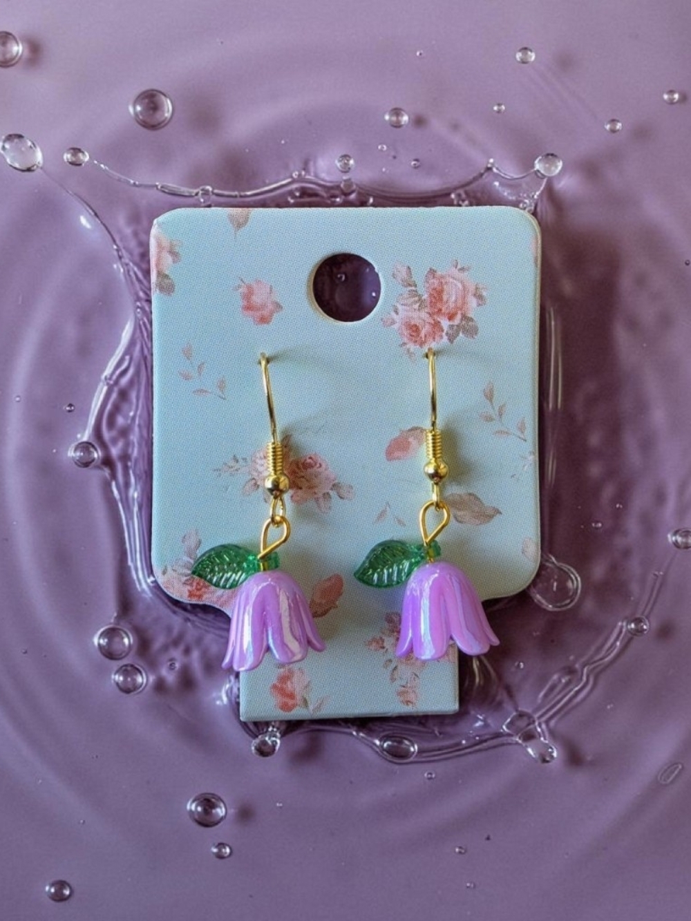 Purple Flower Drop Earrings